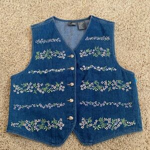 Vintage LizWear Liz Claiborne Denim Floral Vest Women's Size Medium Cottagecore
